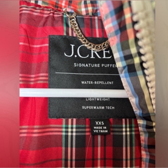 NEW J. Crew Women Plaid Puffer Vest in Snowy Stewart Tartan sleeves size XXS - Picture 5 of 8